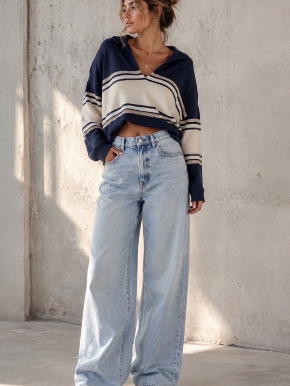 High-Rise Light Blue Wide-Leg Jeans